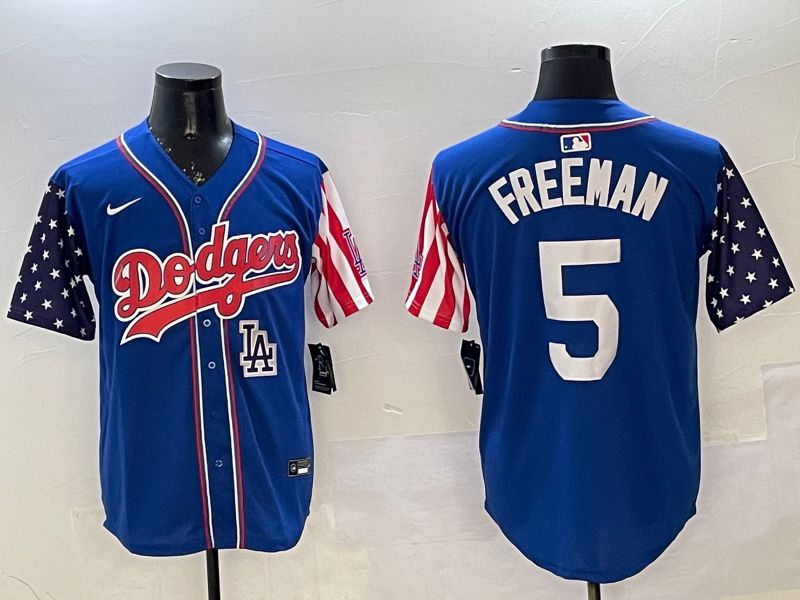 Men Los Angeles Dodgers 5 Freeman Blue a generation of national flags Joint name 2025 Nike MLB Jersey style 11
